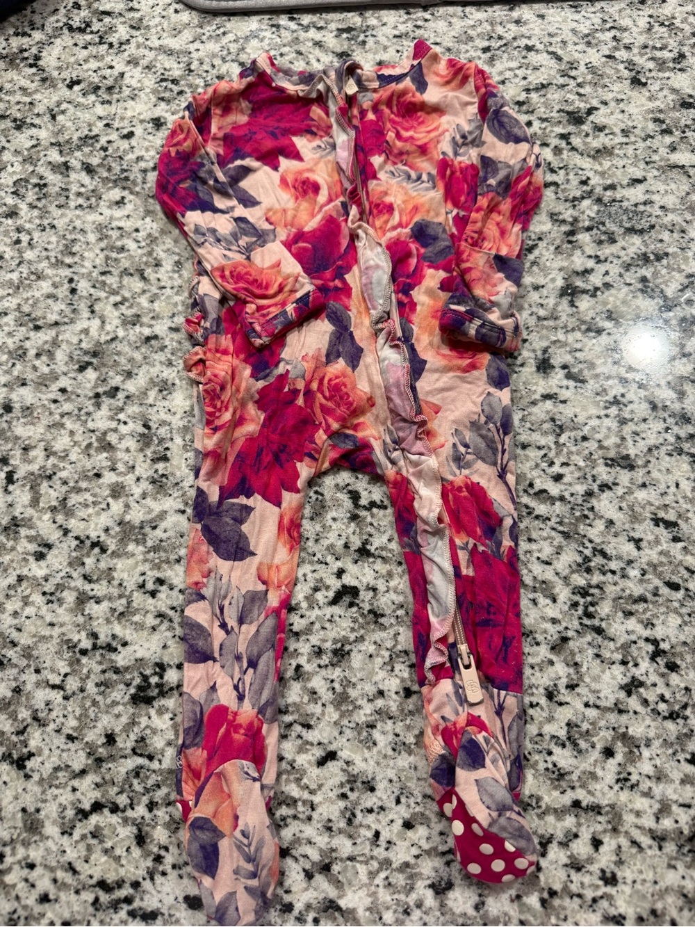 Little Bum Bum Floral Pink & Purple Footed Baby Pajamas